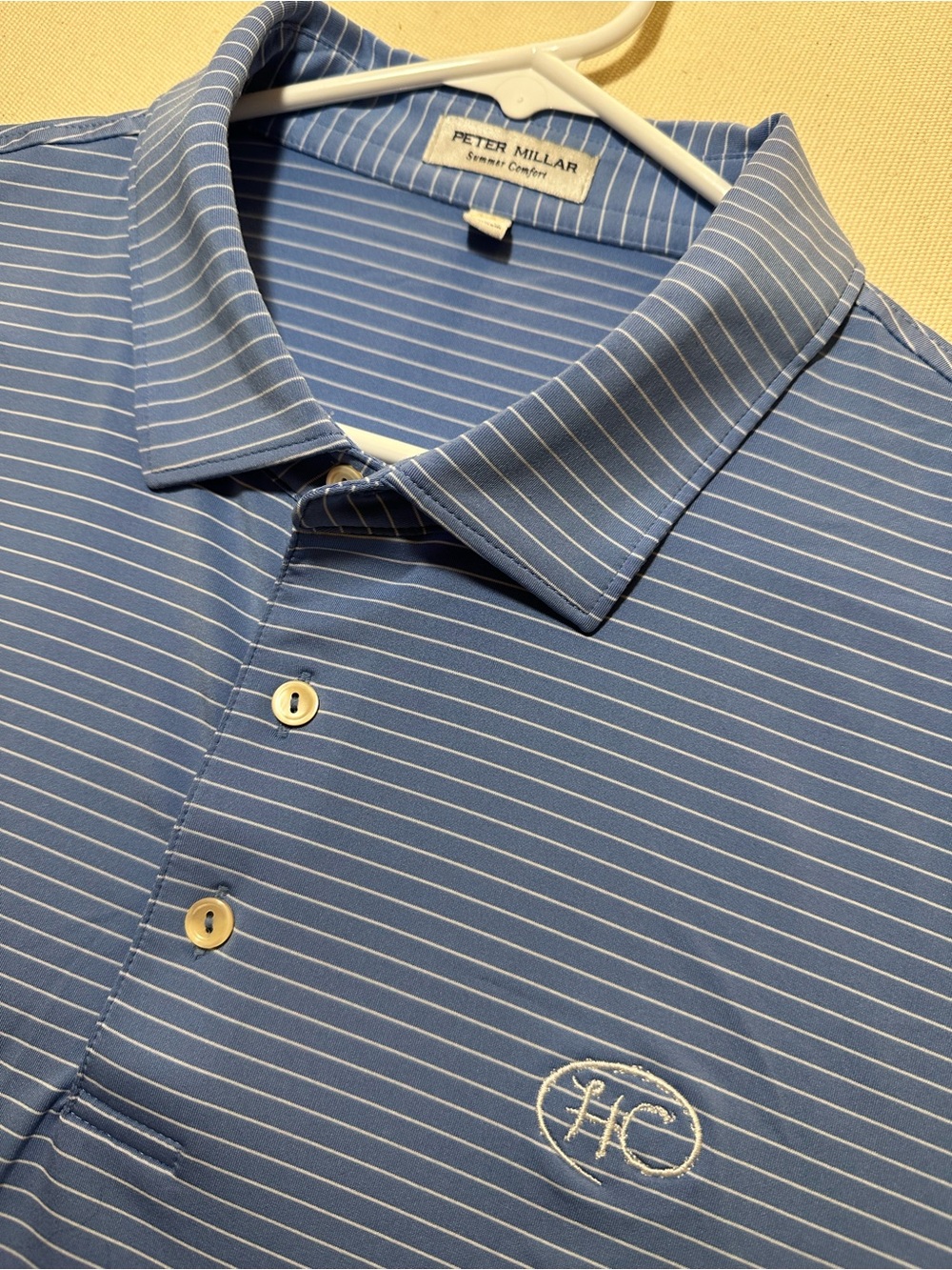 Peter Millar Men’s Light Blue Striped Golf Polo
